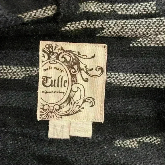 Tulle Anthropologie Womens Aztec Hooded Wrap Coat Wool Blend Pocket Gray Blue M - Picture 10 of 14